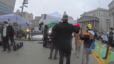Shaman proposes the disruption of MSNBC outside NYC courts. feb.3rd,2022